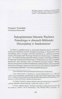 Rękopiśmienne litteraria Wacława Potockiego w zbiorach Biblioteki Diecezjalnej w Sandomierzu