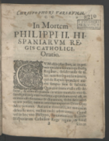 In mortem Philippi Hispaniorvm Regis Catholici oratio.