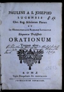 Paulini A S. Josepho Lucensis Orationum Tomus ... T. 2.