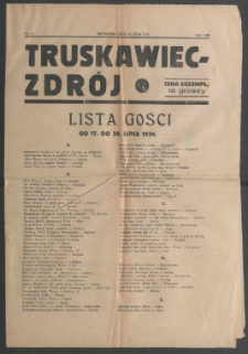 Truskawiec-Zdrój : lista gości od 17. do 20. lipca 1936.