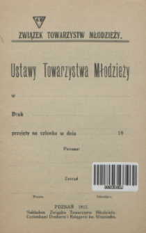 Ustawy Towarzystwa Młodzieży / Związek Towarzystw Młodzieży.