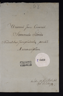 Univeris Juris Canonici Summula Florida : Studentibus Jurisprudentiae perutile Manuscriptum