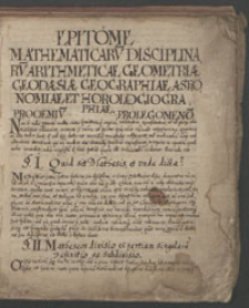 Epitome mathematicaru[m] disciplinaru[m] arithmeticae, geometriae, geodesiae, geographiae, astronomiae et horologiographiae.