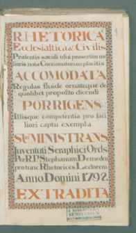 Rhetorica Ecclesiastica et Civilis […] per Stephanum Demenden […].